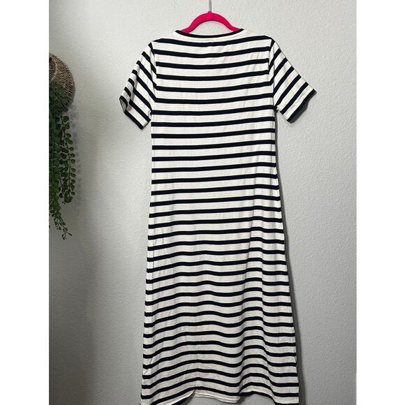 J. Crew Women's Navy Blue White Striped Knit Midi Dress Nautical Prep Size Med - Picture 13 of 15